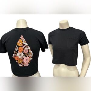 Volcom Girls Floral Back Graphic Crop Tee Black Size L (10/12)